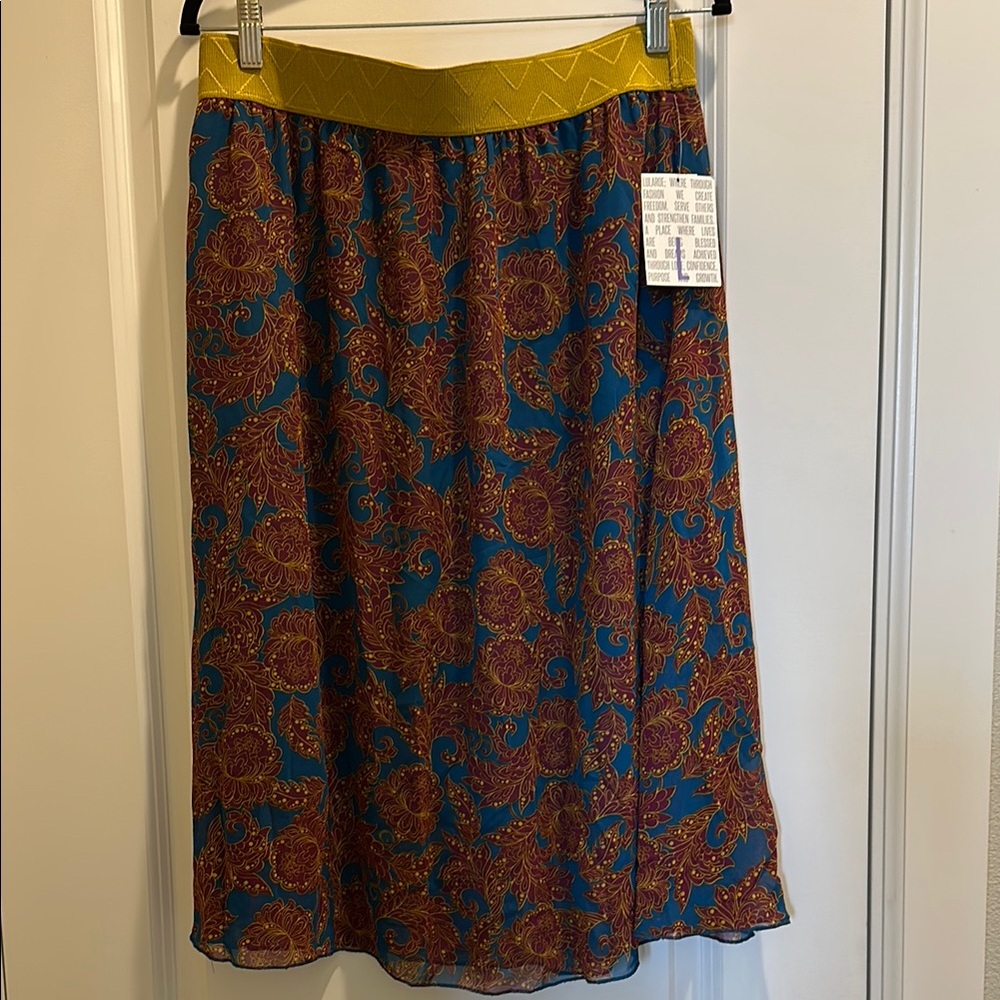 Floral Patterned Skirt with Yellow Waistband